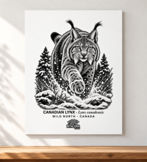 Canadian Lynx Poster – black and white wildlife art print from the Wild North Canada collection